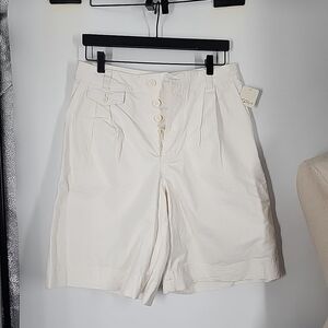 NEW Free People Size 4 Optic White Oversized Pleated Cotton Linen Blend Shorts
